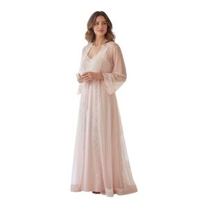 Miss Elaine Vtg Hearts Coquette Peignoir Pink Union Tag Sz S Robe Nightgown Set